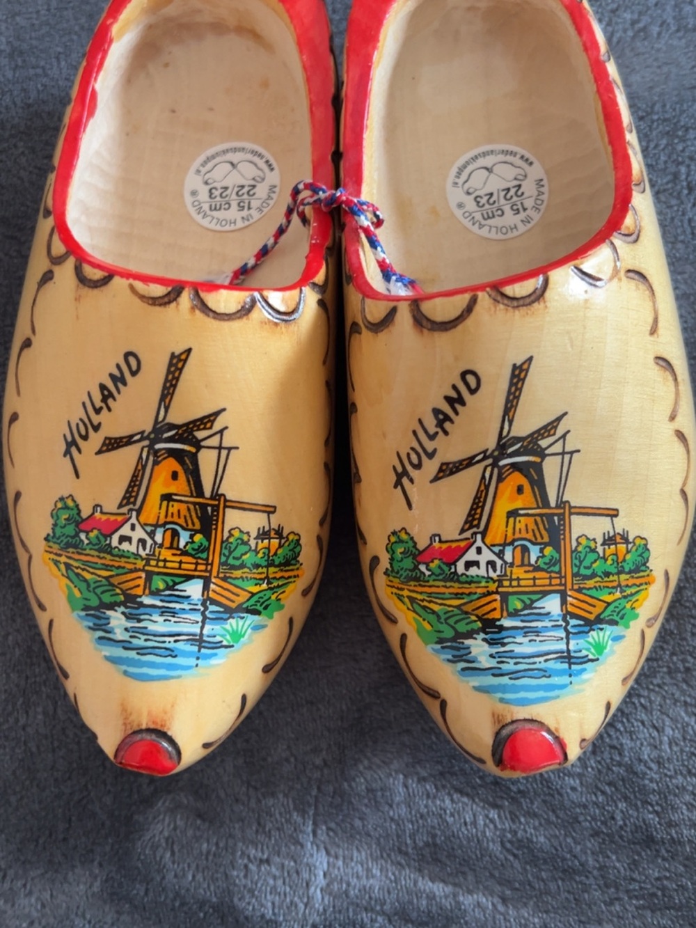 Vintage Dutch Pair of Small Wooden Clogs Holland Souvenir